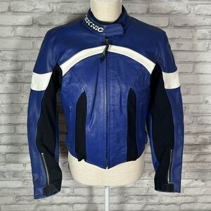 Teknic Leather Blue White Stripe Motorcycle Jacket